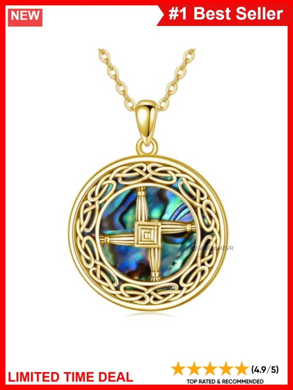 925 Sterling Silver St Brigid Cross Celtic Knot Necklace Abalone 18in
